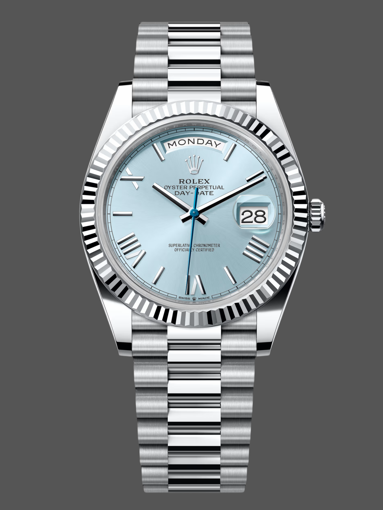 Rolex Day-Date 228236 0012 Fluted Bezel Ice Blue Dial 40MM Men's Replica Watch