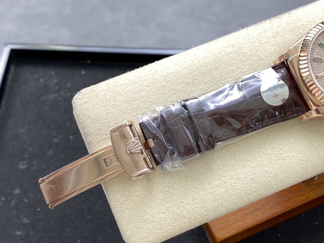 Rolex Day Date 36 Diamond Paved Dial Fluted Bezel 18K Everose gold 128235 0039 President Watch