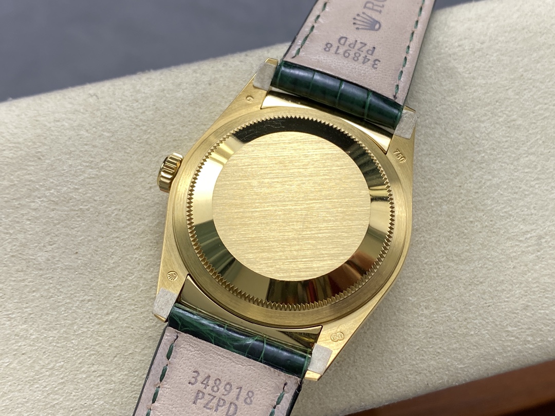 Rolex Day Date 36 Yellow Gold Champagne Dial 118138 0125 Green Strap