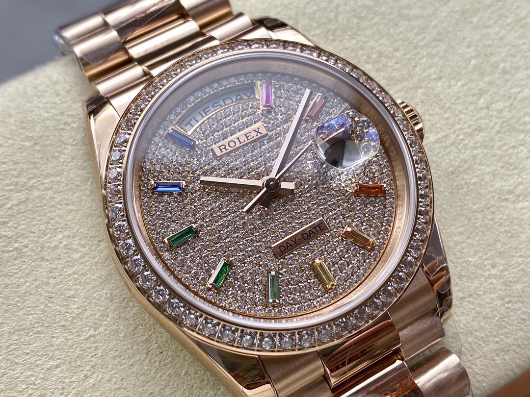 Rolex Day Date 36mm 128345RBR 0042 Diamond Paved Dial President Watch