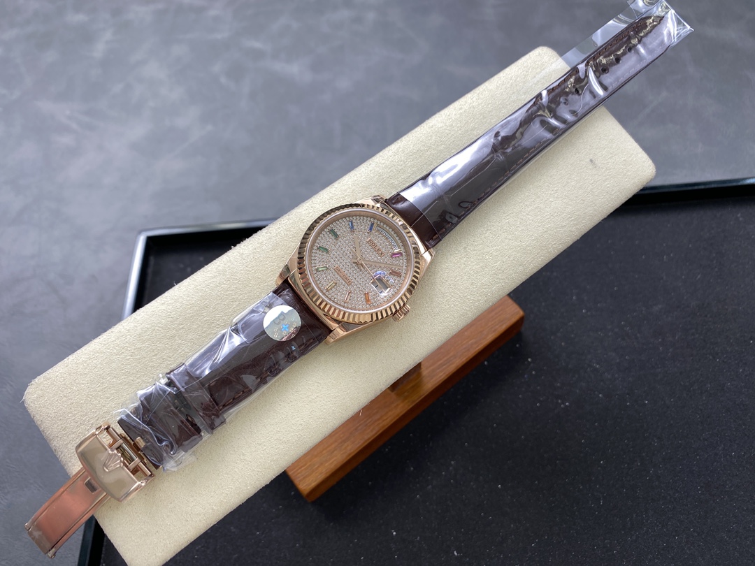 Rolex Day Date 36 Diamond Paved Dial Fluted Bezel 18K Everose gold 128235 0039 President Watch