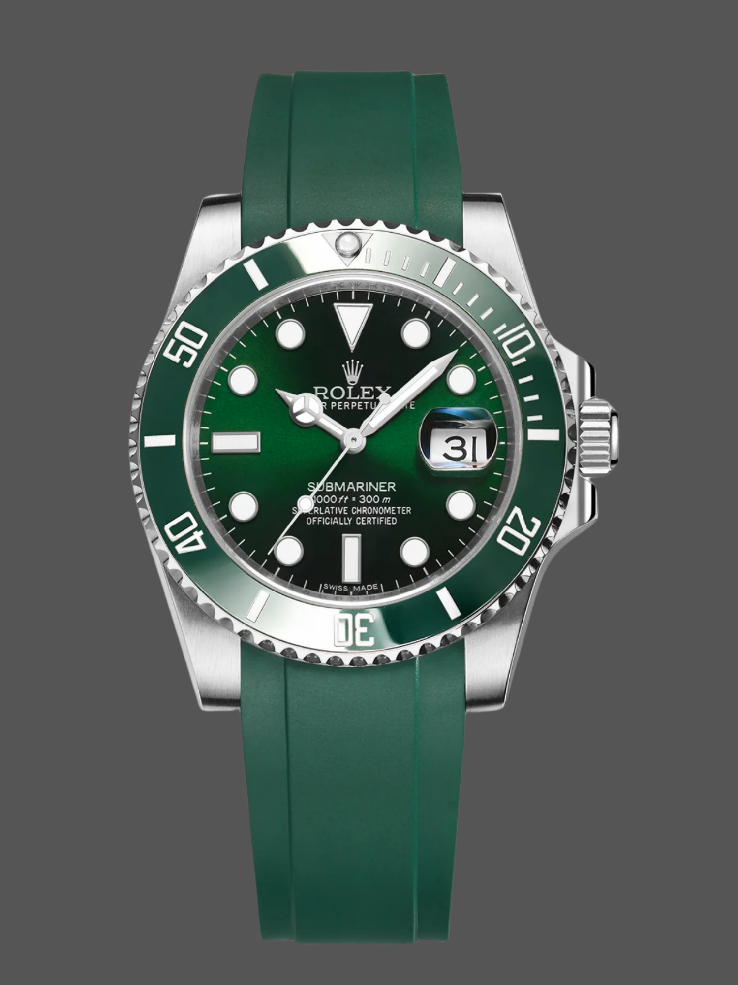 Rolex Submariner 126610LV Green Rubber Strap Black Dial 41mm Mens Replica Watch