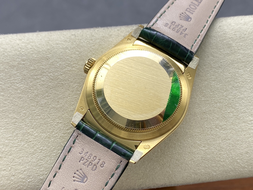 Rolex Day Date 36 White Dial 118135 0123 Green Leather Watch