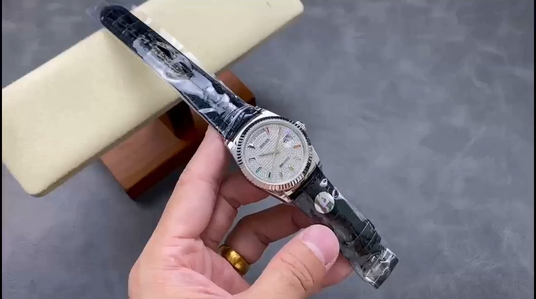 Rolex Day Date 36mm White Gold 128349RBR 0006 Pave Rainbow