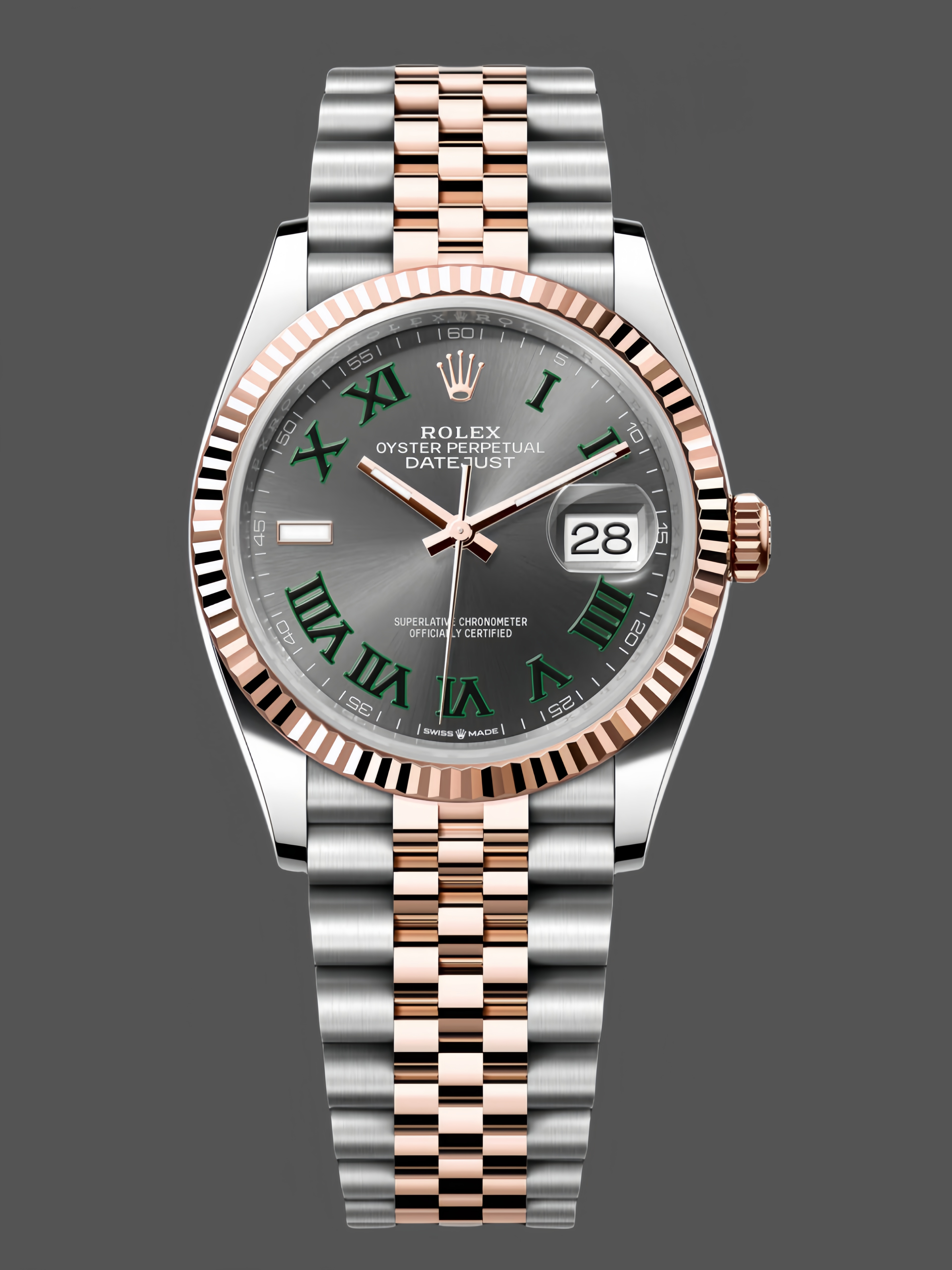 Replica Rolex Datejust 126231 0029 Slate Grey Wimbledon Roman Dial & Fluted Bezel 36mm