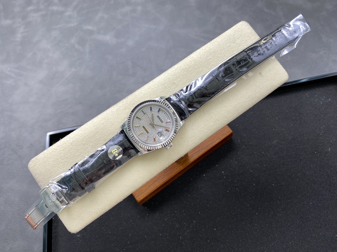 Rolex Day Date 36mm White Gold 128349RBR 0006 Pave Rainbow