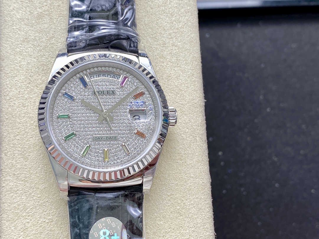 Rolex Day Date 36mm White Gold 128349RBR 0006 Pave Rainbow