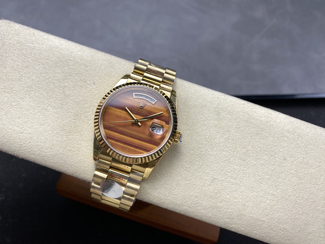 Rolex Day Date 18038 Yellow Gold Tigers Eye Watch