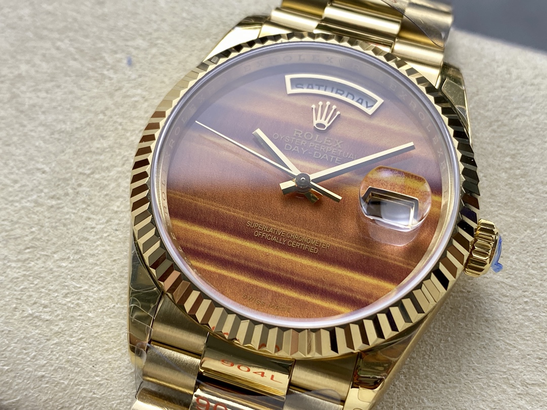 Rolex Day Date 18038 Yellow Gold Tigers Eye Watch