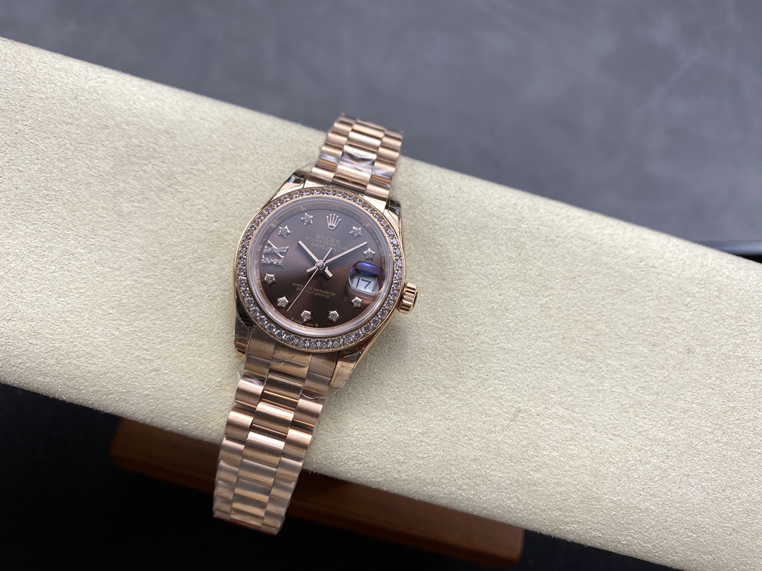 Rolex Datejust 28mm Everose Gold 279135RBR 0001 Chocolate 17 Diamond President Lady