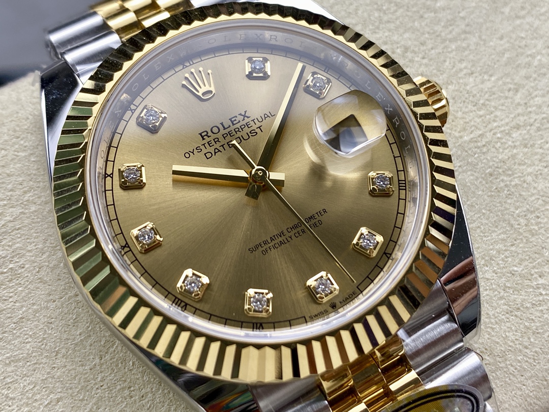 2022 Rolex Datejust Champagne Diamond Dial Two Tone M126333-0012 41mm Mens Replica Watch