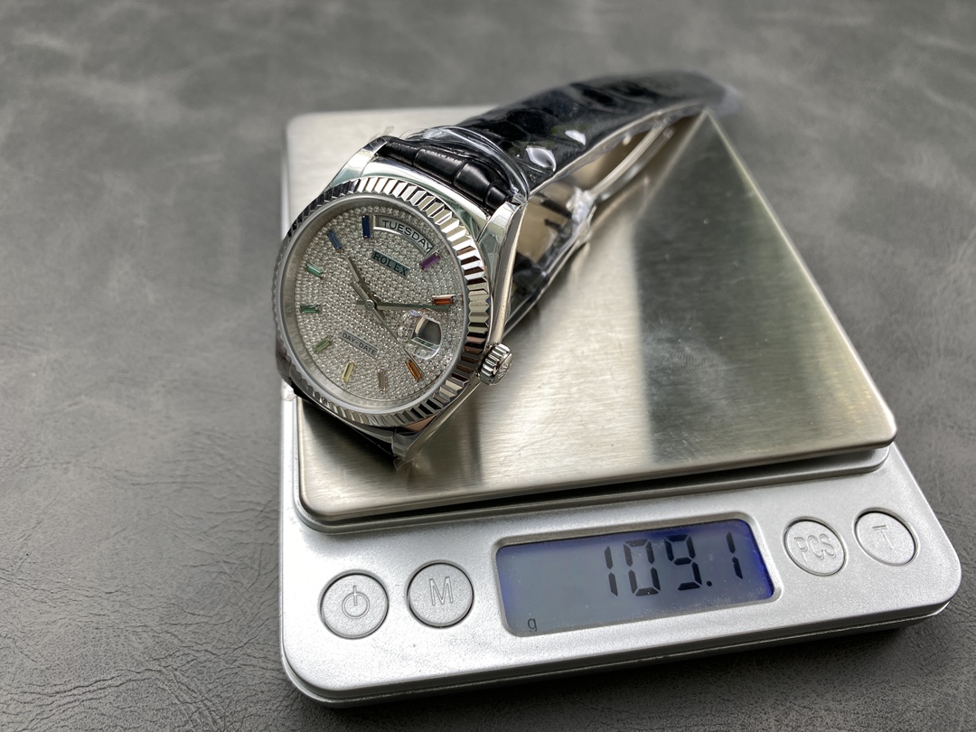 Rolex Day Date 36mm White Gold 128349RBR 0006 Pave Rainbow