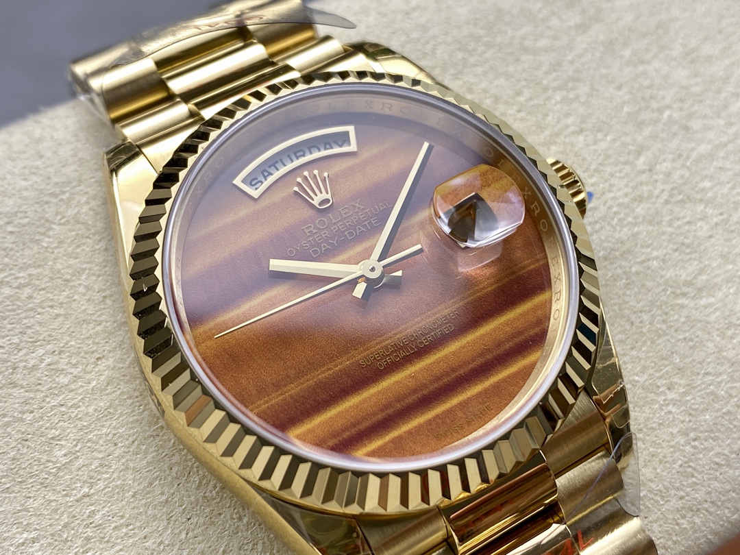 Rolex Day Date 18038 Yellow Gold Tigers Eye Watch