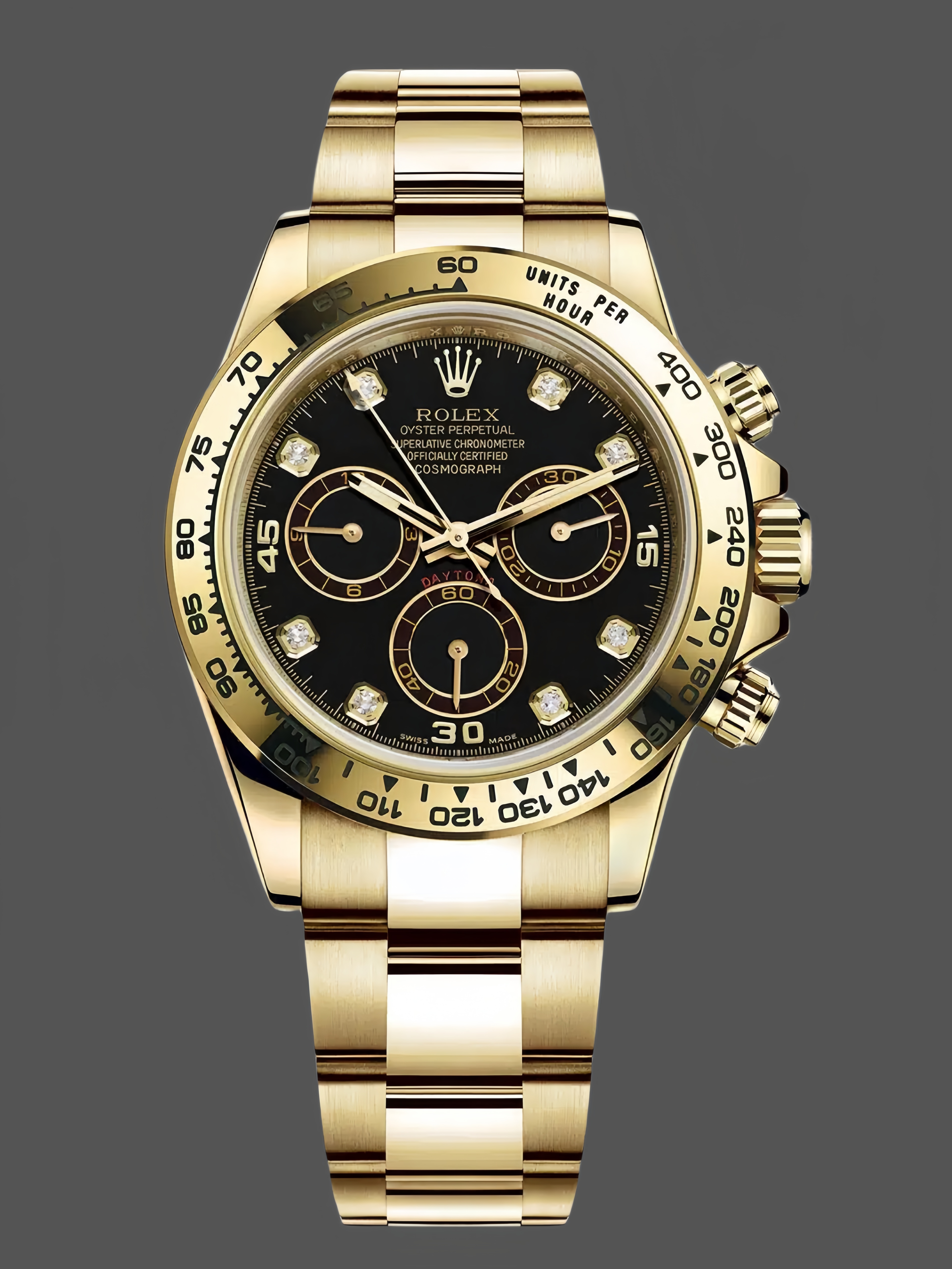 Rolex Daytona 116508 Yellow Gold Black Diamond Dial 40MM Mens Replica Watch