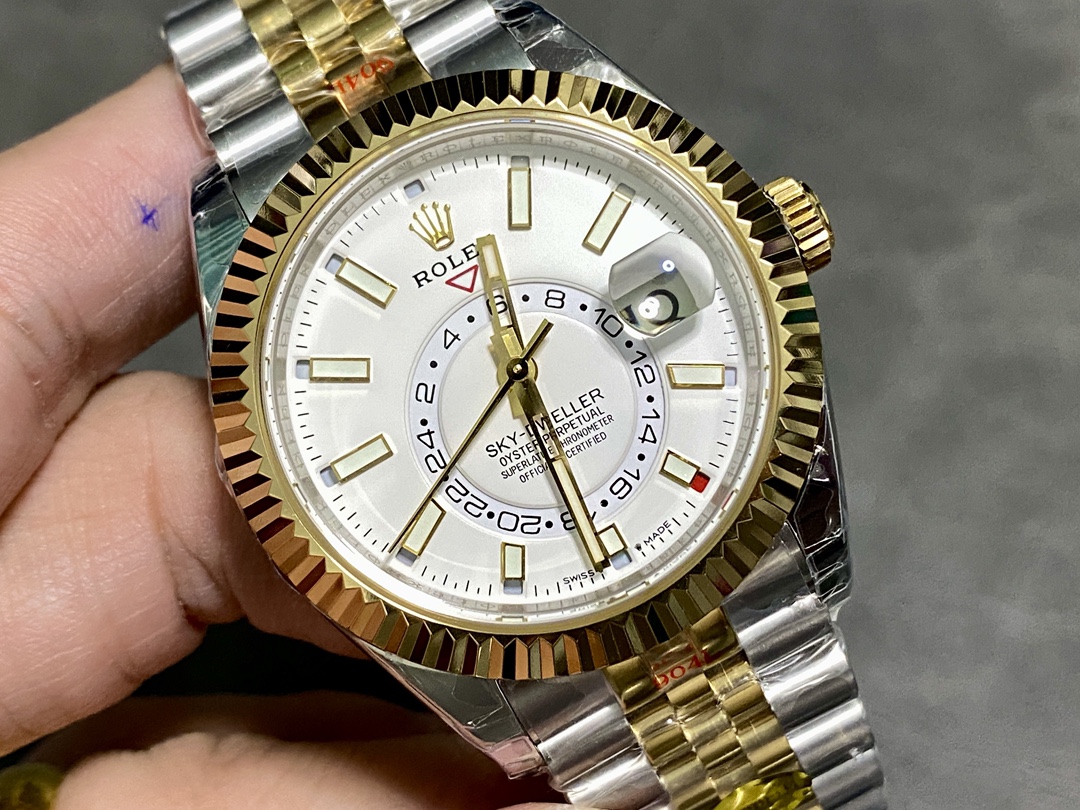 Rolex Sky Dweller 42 White Dial Yellow Gold Stainless Steel Jubilee 336933 0006