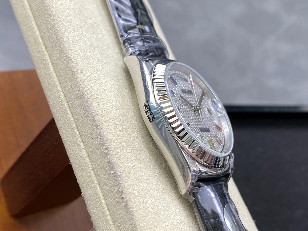 Rolex Day Date 36mm White Gold 128349RBR 0006 Pave Rainbow