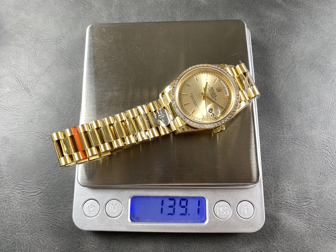 Rolex Day Date 36 Yellow Gold Champagne Dial Diamond Bezel m128348rbr 0026