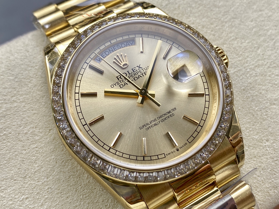 Rolex Day Date 36 Yellow Gold Champagne Dial Diamond Bezel m128348rbr 0026
