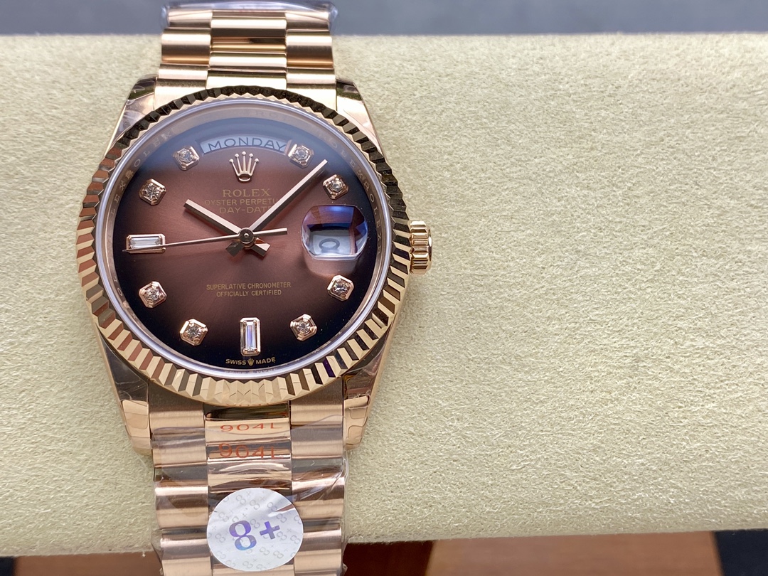 Rolex Day-Date 128235 Everose Gold Brown Ombre Diamond Dial 36MM Unisex Replica Watch
