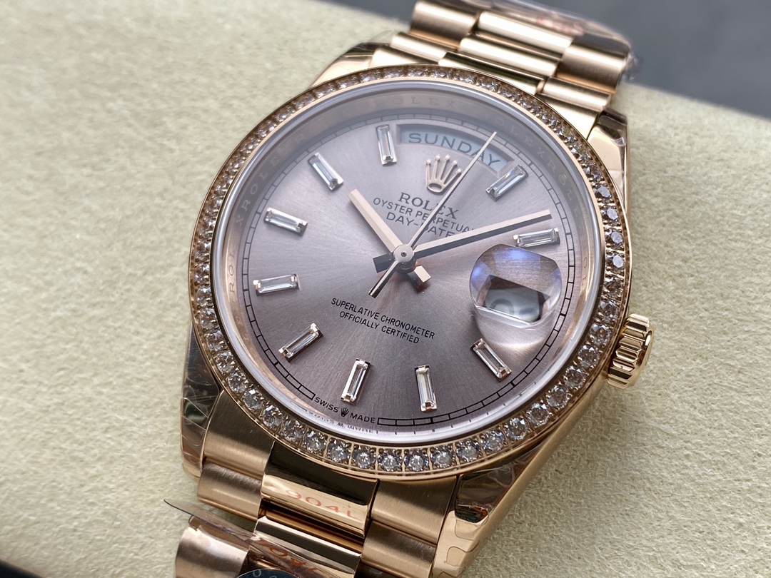 Rolex Day-Date 228345RBR 0007 Sundust Diamond Dial Diamond Bezel 40mm Mens Replica Watch