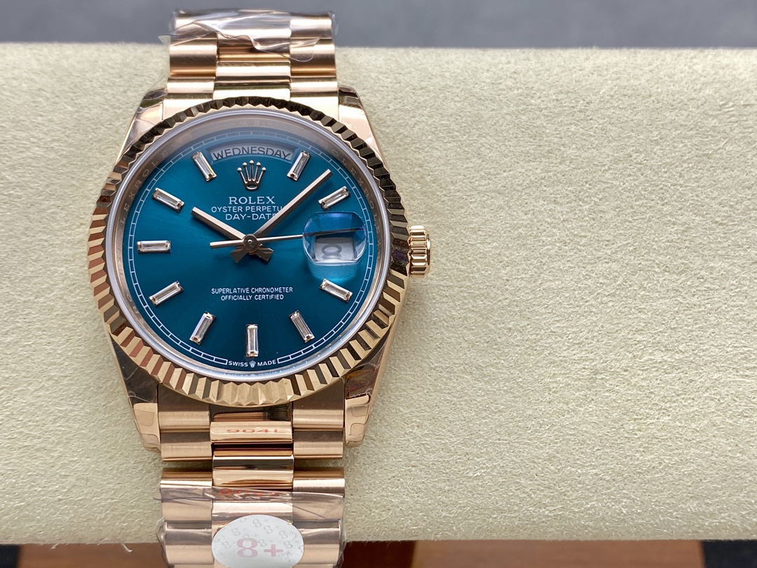 Rolex Day Date Oyster 36 mm Everose Gold Blue Green Dial M128235 0085