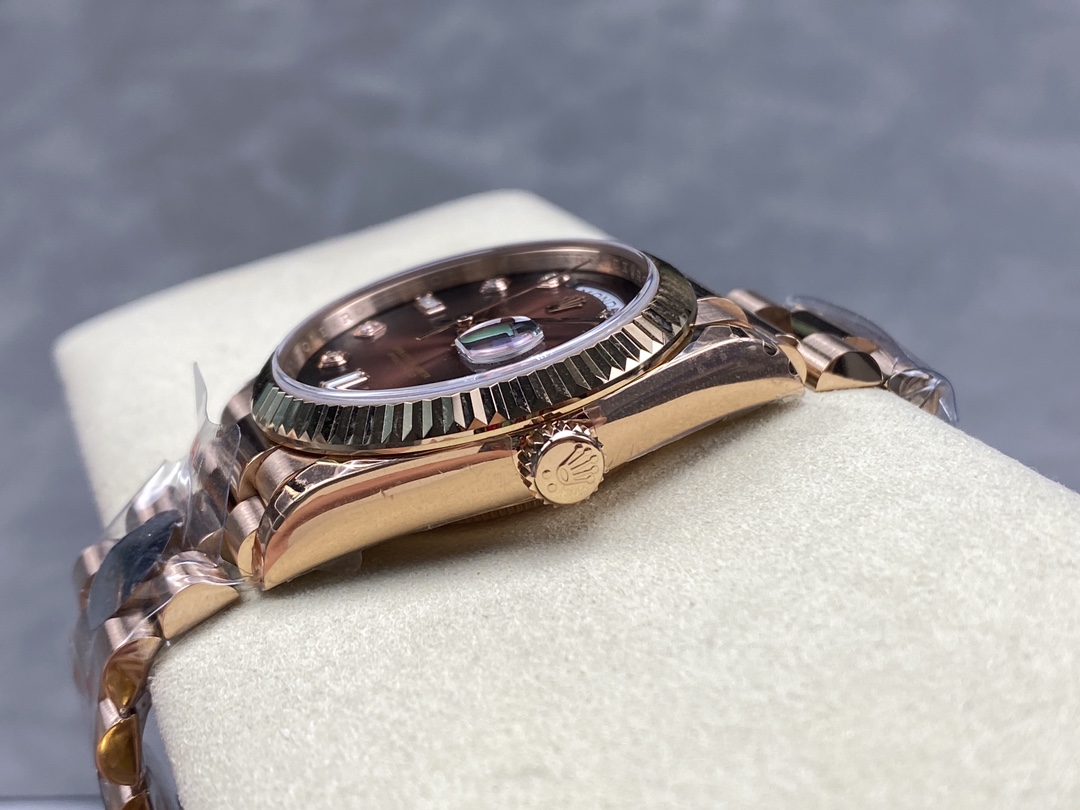 Rolex Day-Date 128235 Everose Gold Brown Ombre Diamond Dial 36MM Unisex Replica Watch