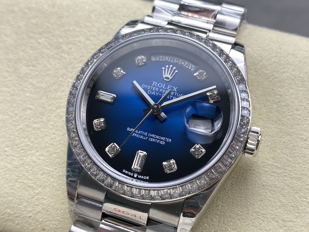 Rolex Day-Date 128349RBR 0010 Blue Ombre Dial Diamond Bezel 36MM Unisex Replica Watch