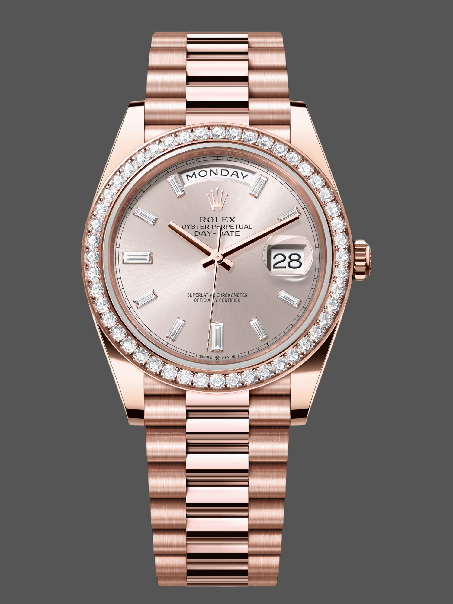 Rolex Day-Date 228345RBR 0007 Sundust Diamond Dial Diamond Bezel 40mm Mens Replica Watch