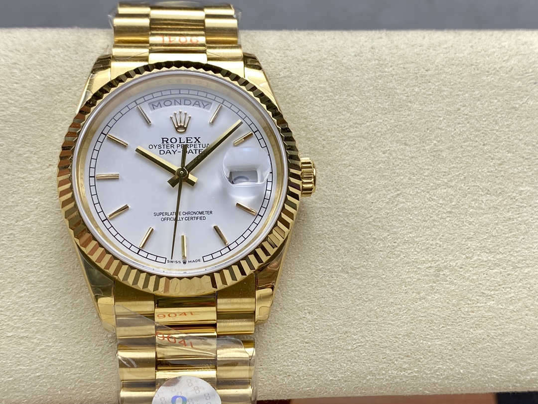 Rolex Day-Date 128238 Fluted Bezel White Roman Dial 36MM Replica Watch