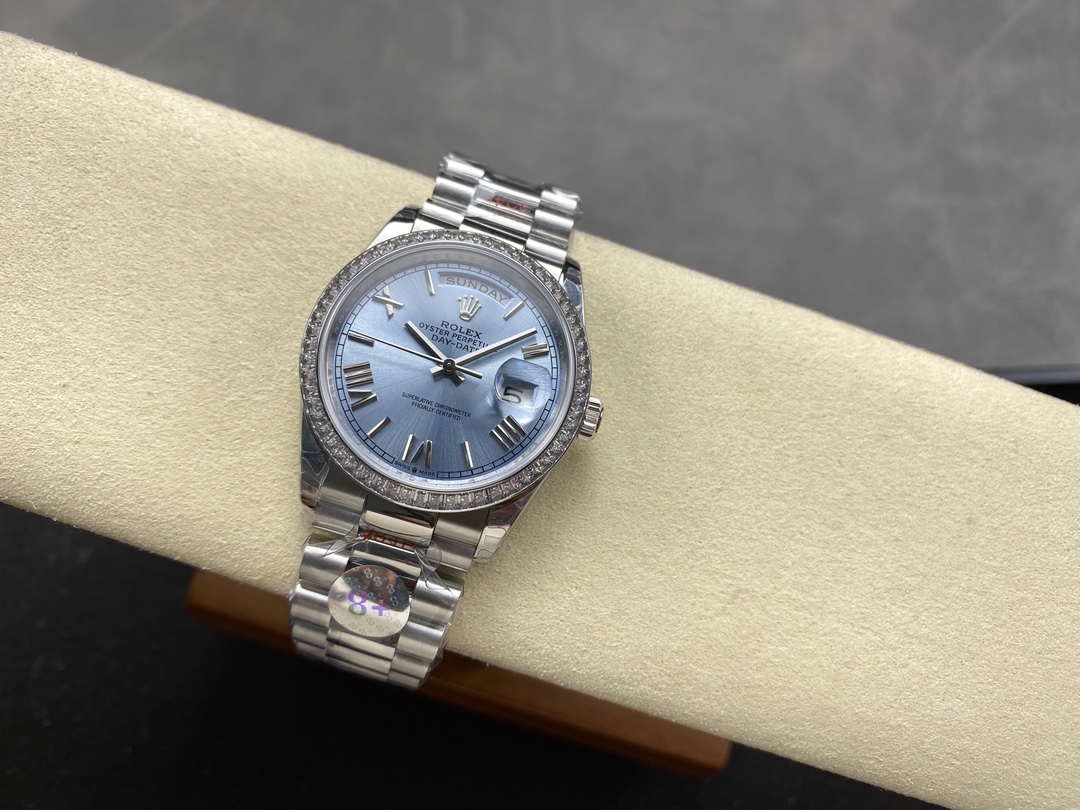 Rolex Day-Date 228396TBR 0030 Ice Blue Dial Platinum Diamond Bezel 40mm Mens Replica Watch