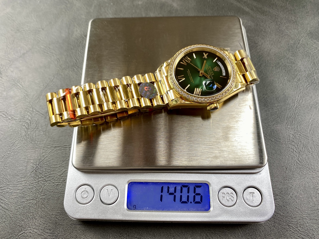 Rolex Day Date 36 36mm Green Ombré Dial Diamond-Set Bezel President Bracelet m128348rbr 0068