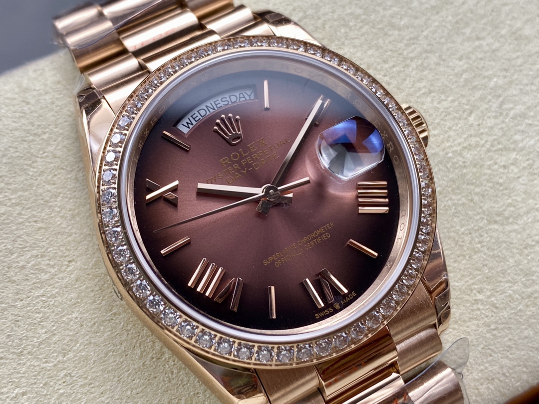 Rolex Day Date 36 Everose Gold Diamond Bezel m128345rbr 0075