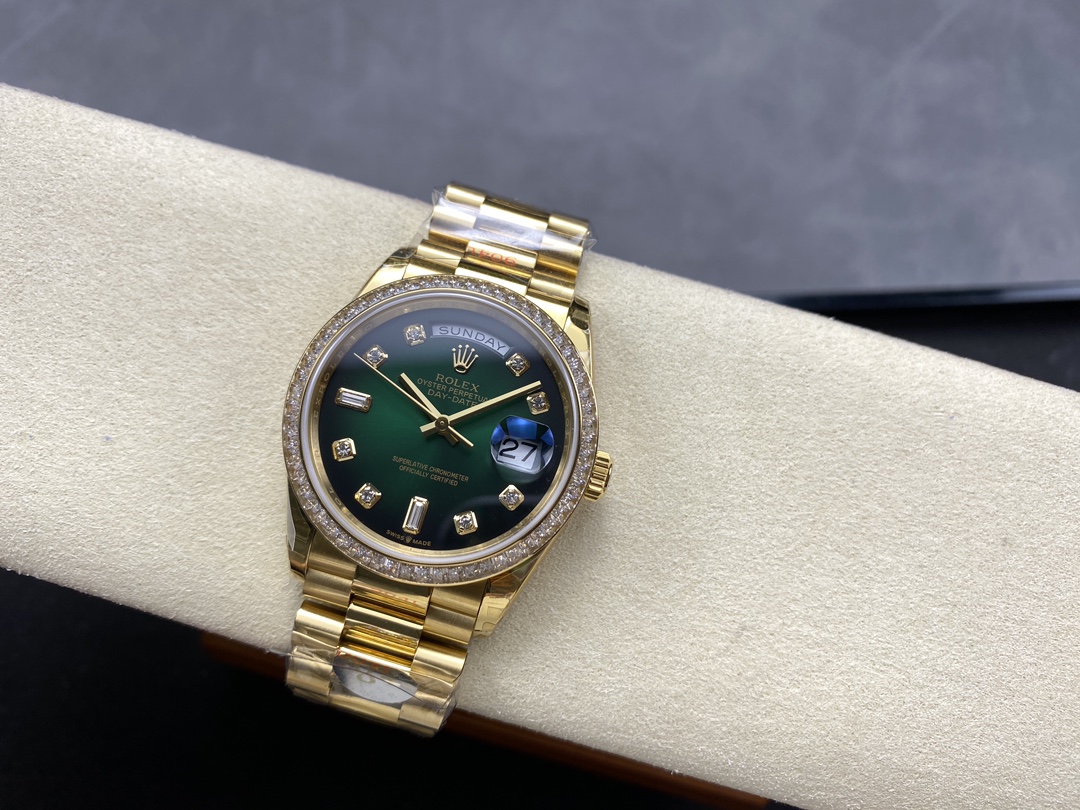 Rolex Day-Date 128348RBR Green Ombre Diamond Dial Yellow Gold 36MM Unisex Replica Watch