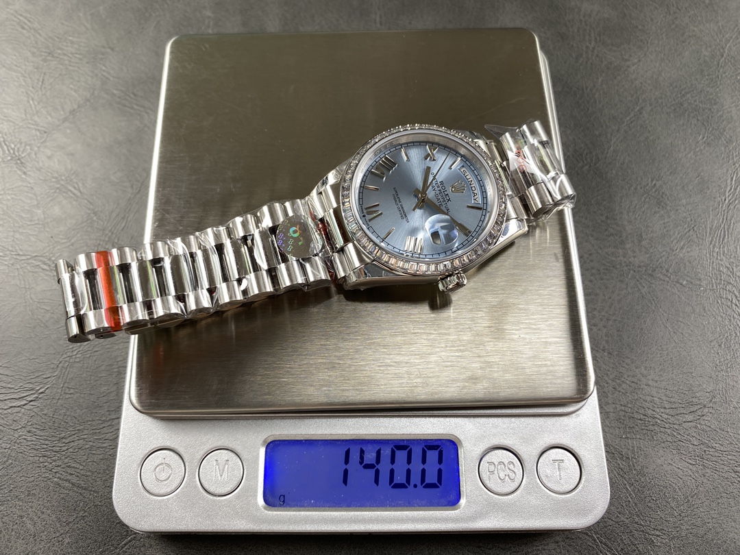 Rolex Day-Date 228396TBR 0030 Ice Blue Dial Platinum Diamond Bezel 40mm Mens Replica Watch