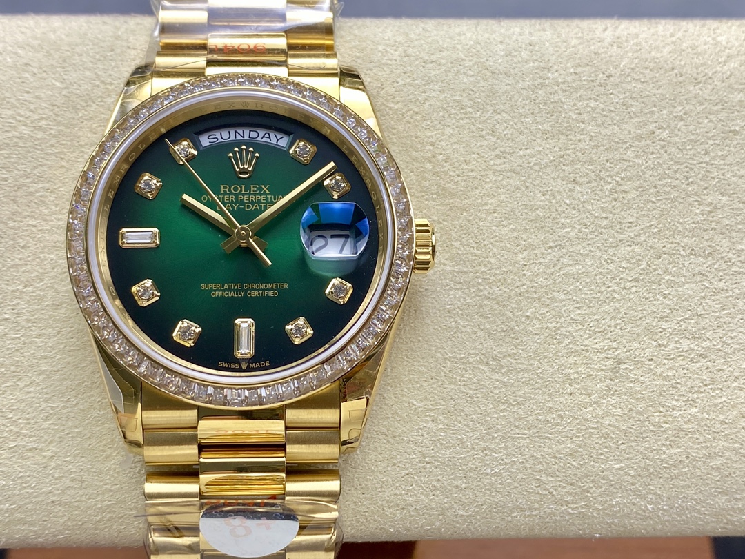 Rolex Day-Date 128348RBR Green Ombre Diamond Dial Yellow Gold 36MM Unisex Replica Watch