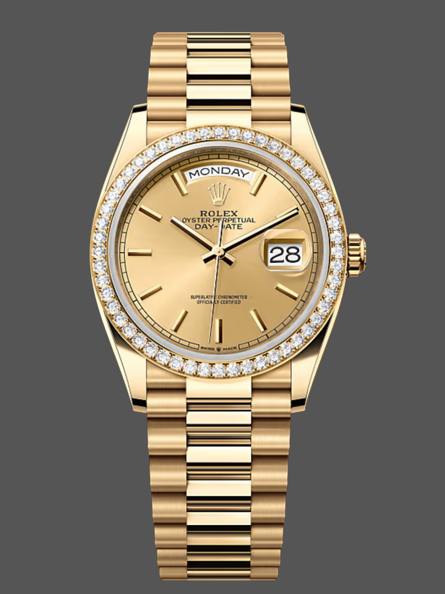 Rolex Day Date 36 Yellow Gold Champagne Dial Diamond Bezel m128348rbr 0026