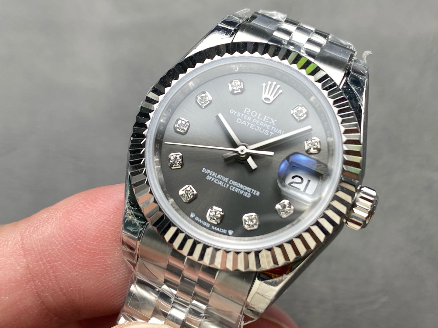 Rolex Datejust 279174 Stainless Steel Dark Grey Diamond Dial 28mm Lady Replica Watch
