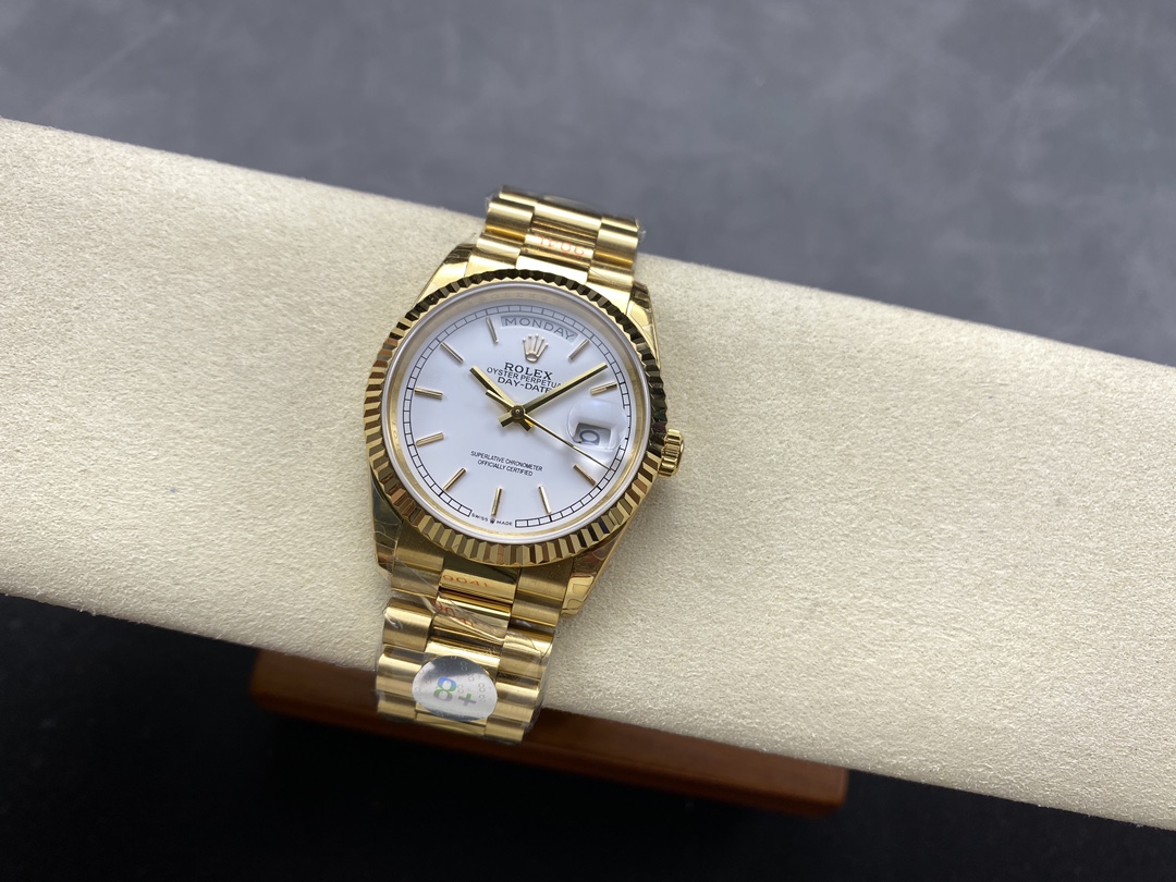 Rolex Day-Date 128238 Fluted Bezel White Roman Dial 36MM Replica Watch