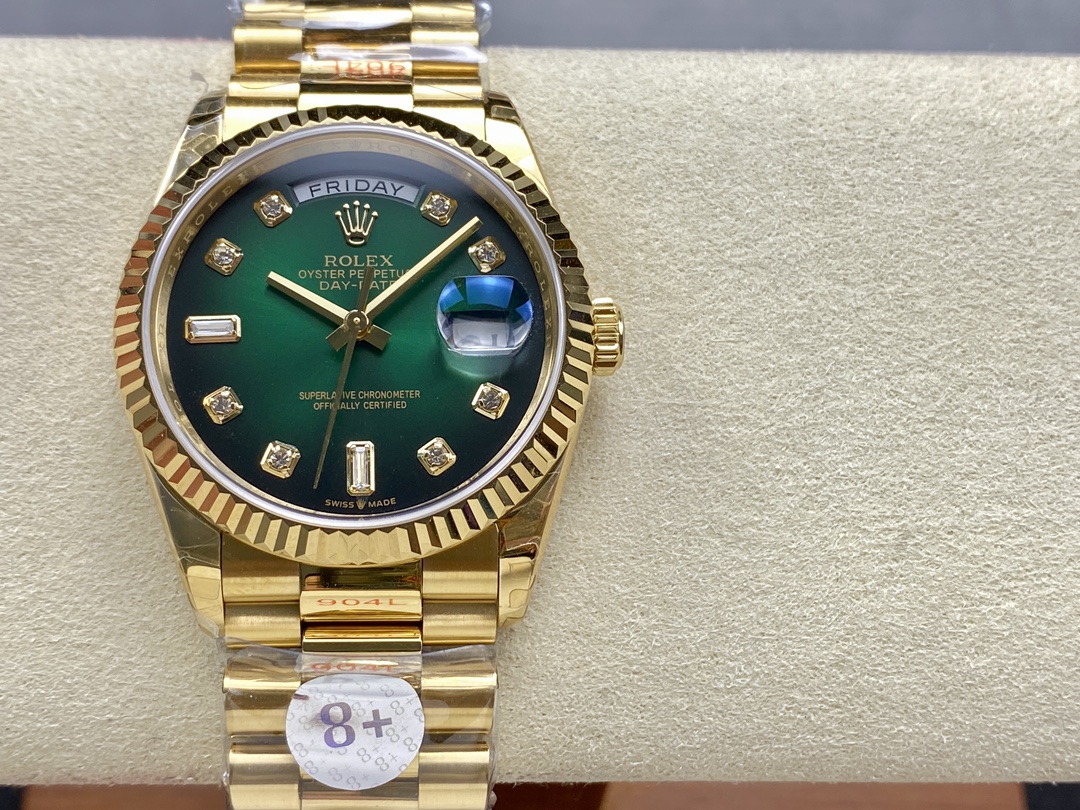 Rolex Day-Date 128238 Fluted Bezel Green Diamond Dial 36MM Unisex Replica Watch