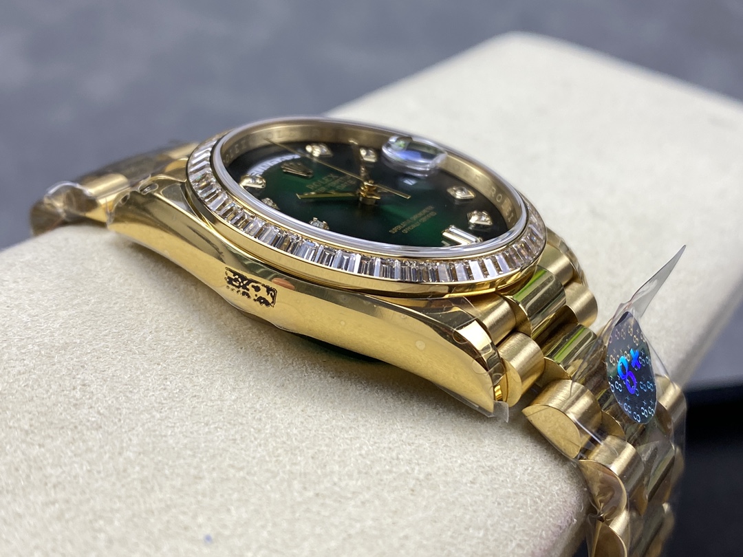Rolex Day-Date 128348RBR Green Ombre Diamond Dial Yellow Gold 36MM Unisex Replica Watch
