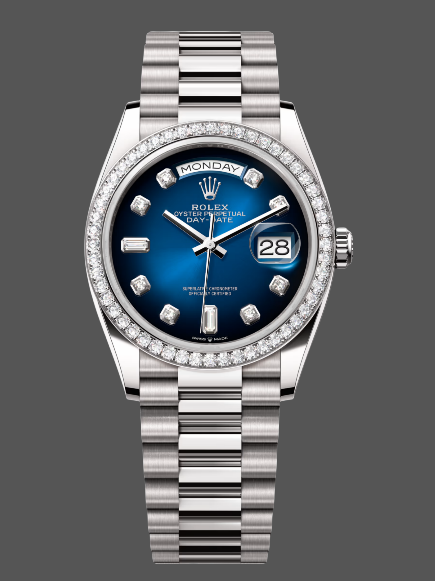 Rolex Day-Date 128349RBR 0010 Blue Ombre Dial Diamond Bezel 36MM Unisex Replica Watch