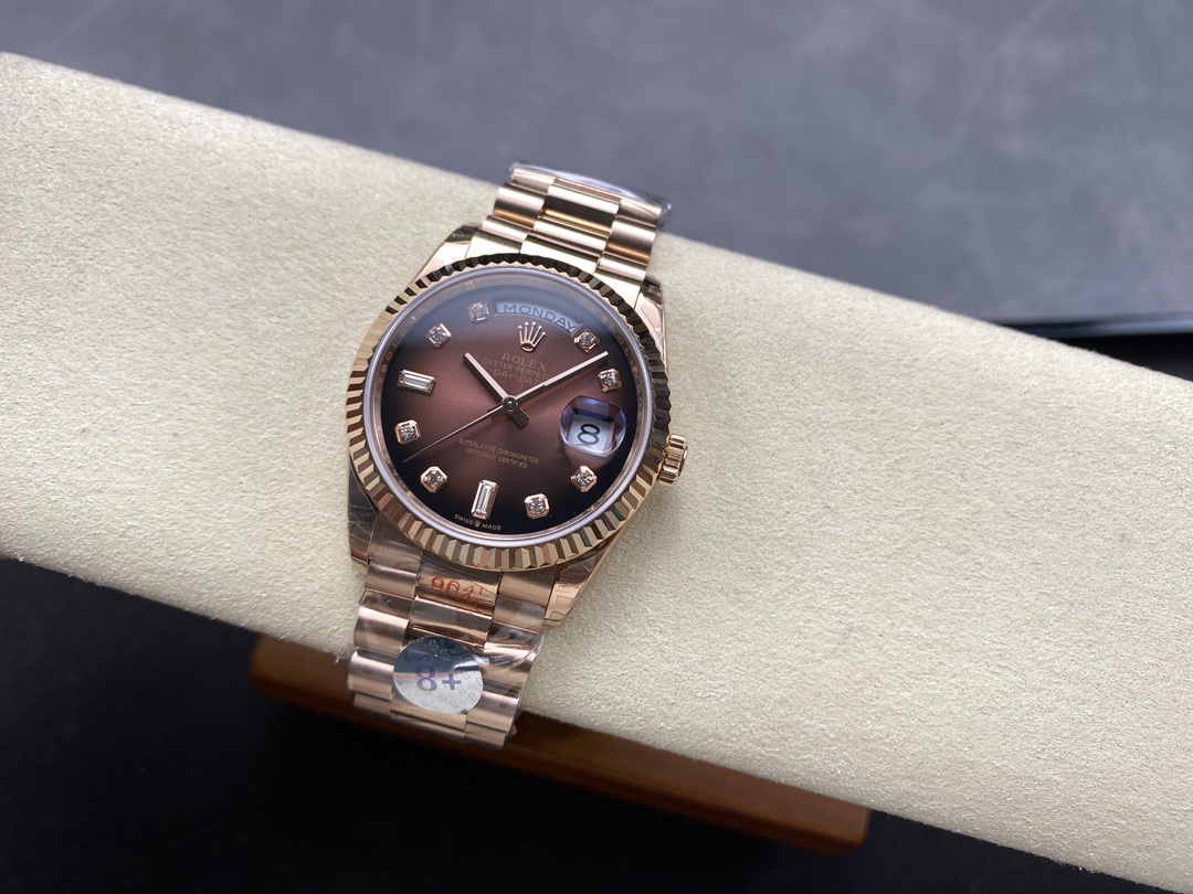Rolex Day-Date 128235 Everose Gold Brown Ombre Diamond Dial 36MM Unisex Replica Watch