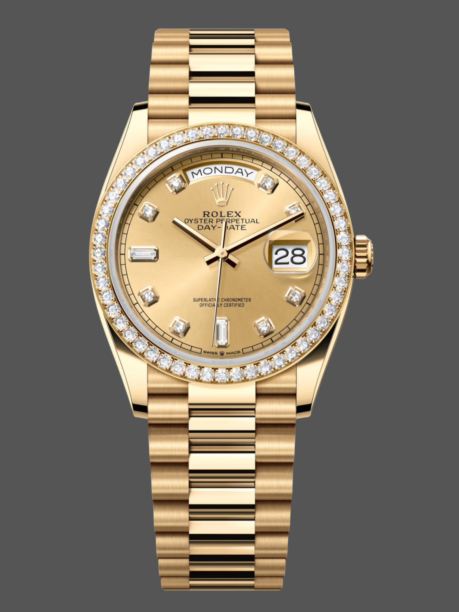 Rolex Day-Date 128348RBR Champagne Diamond Dial Yellow Gold 36MM Unisex Replica Watch