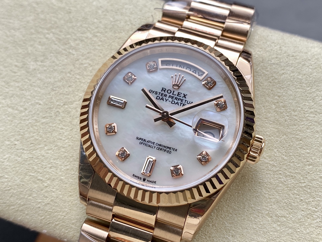 Rolex Day-Date 128235 Everose Gold MOP Dial 36MM Unisex Replica Watch