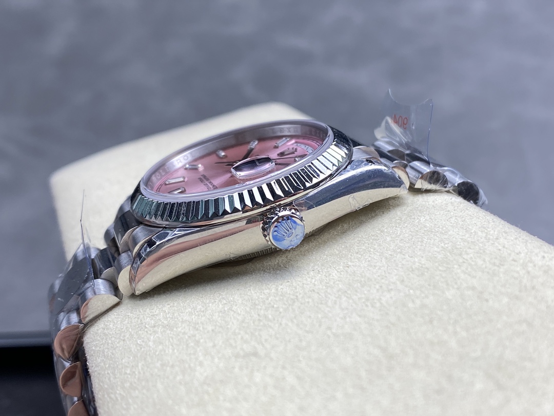 Rolex Day Date 36mm Pink Diamond-Set Dial Fluted Bezel President m128239 0071