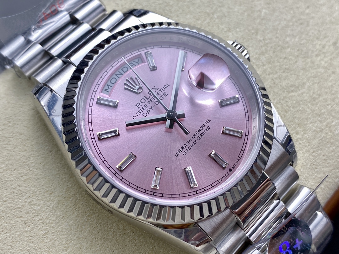 Rolex Day Date 36mm Pink Diamond-Set Dial Fluted Bezel President m128239 0071