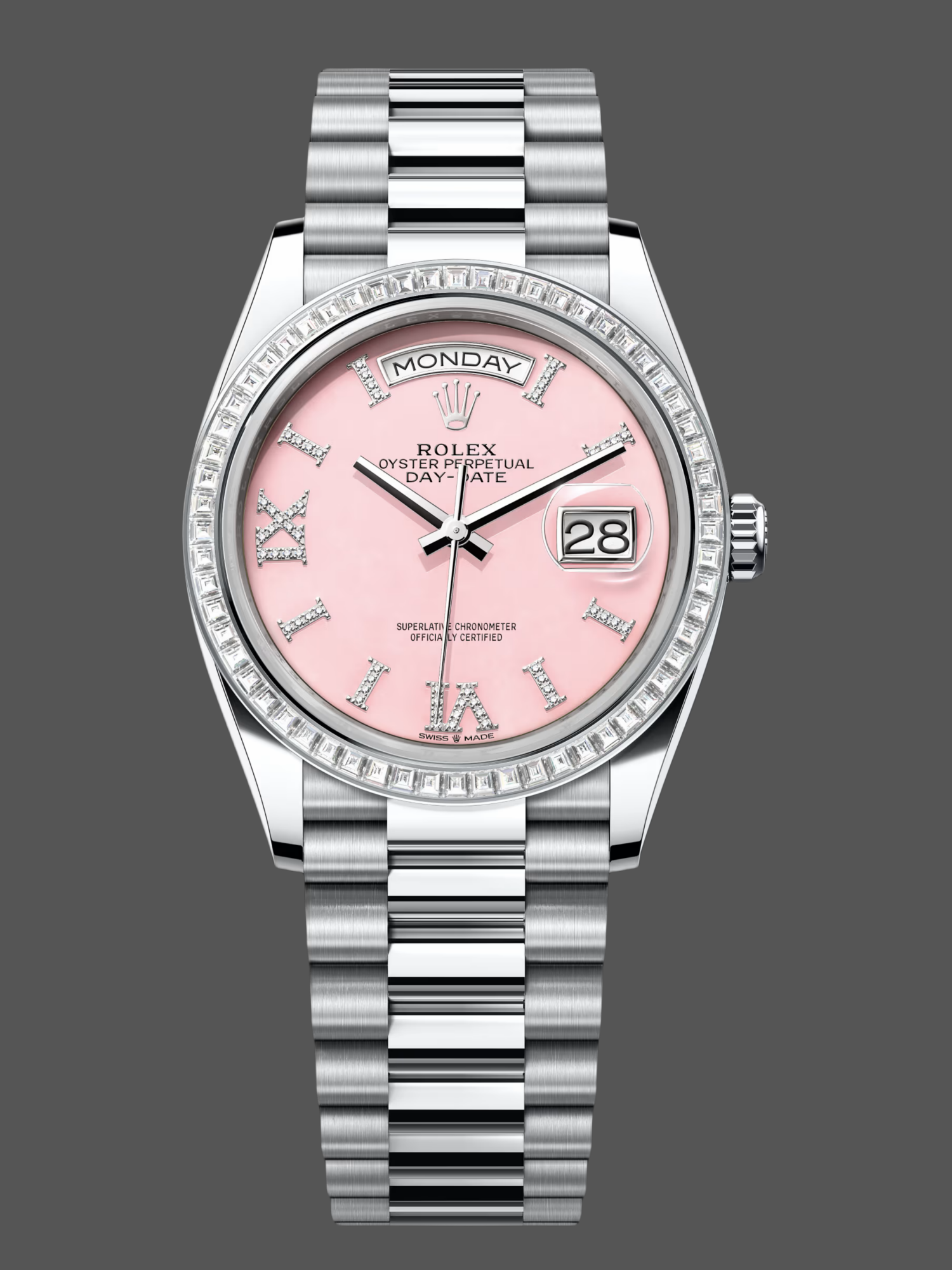 Rolex Day Date 36 Platinum Pink Opal Diamond-Set Roman Dial Diamond Bezel m128396tbr 0009