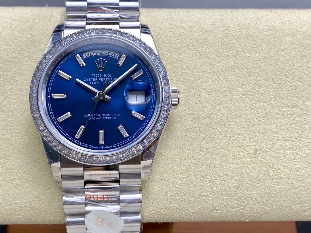 Rolex Day Date 36mm Bright Blue Diamond-Set Dial Diamond-Set Bezel m128396tbr 0024