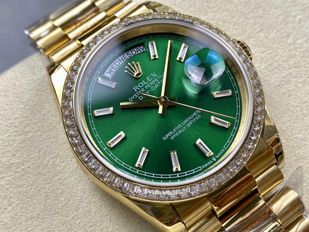 Rolex Day Date 36mm Green Dial Diamond-Set Bezel President Bracelet m128398tbr 0035