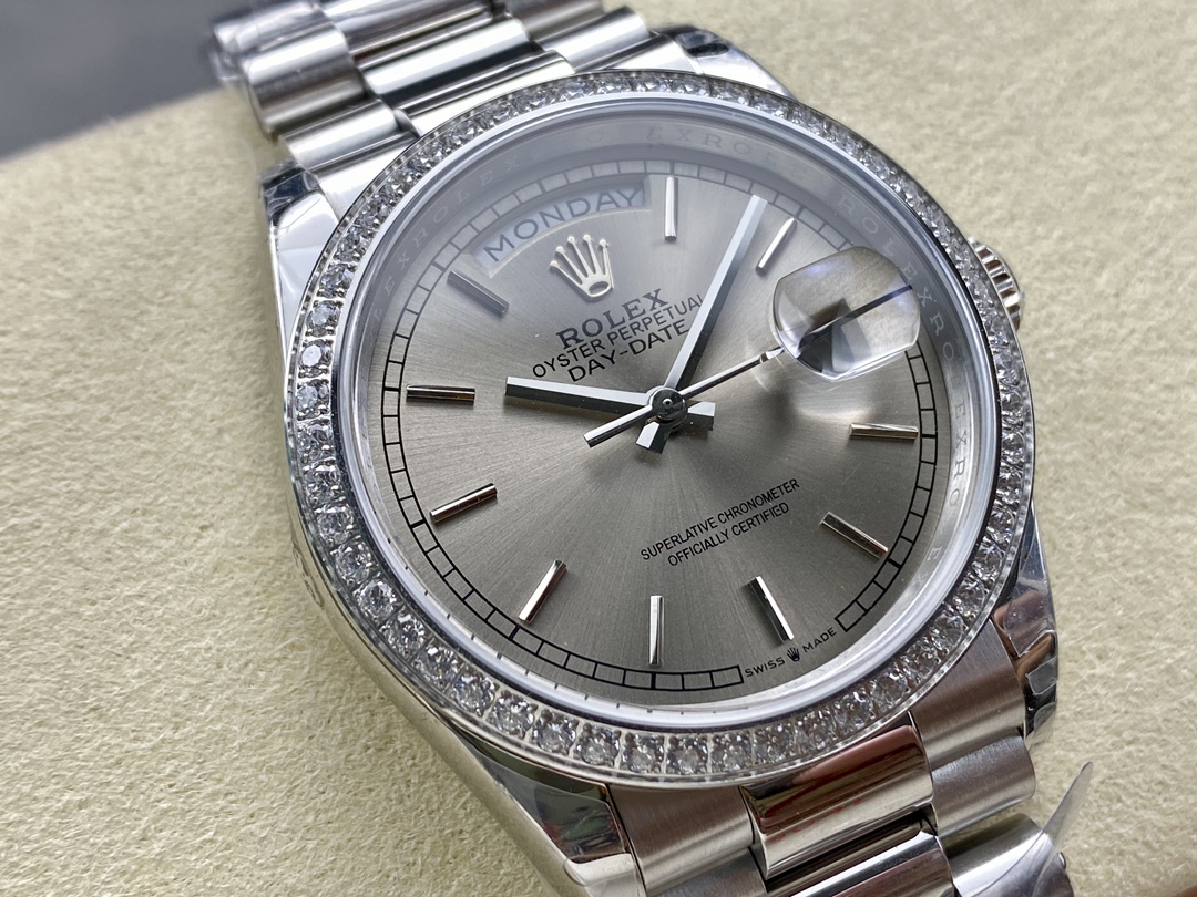 Rolex Day Date 36mm Platinum and Diamonds Bezel 128396tbr 0004